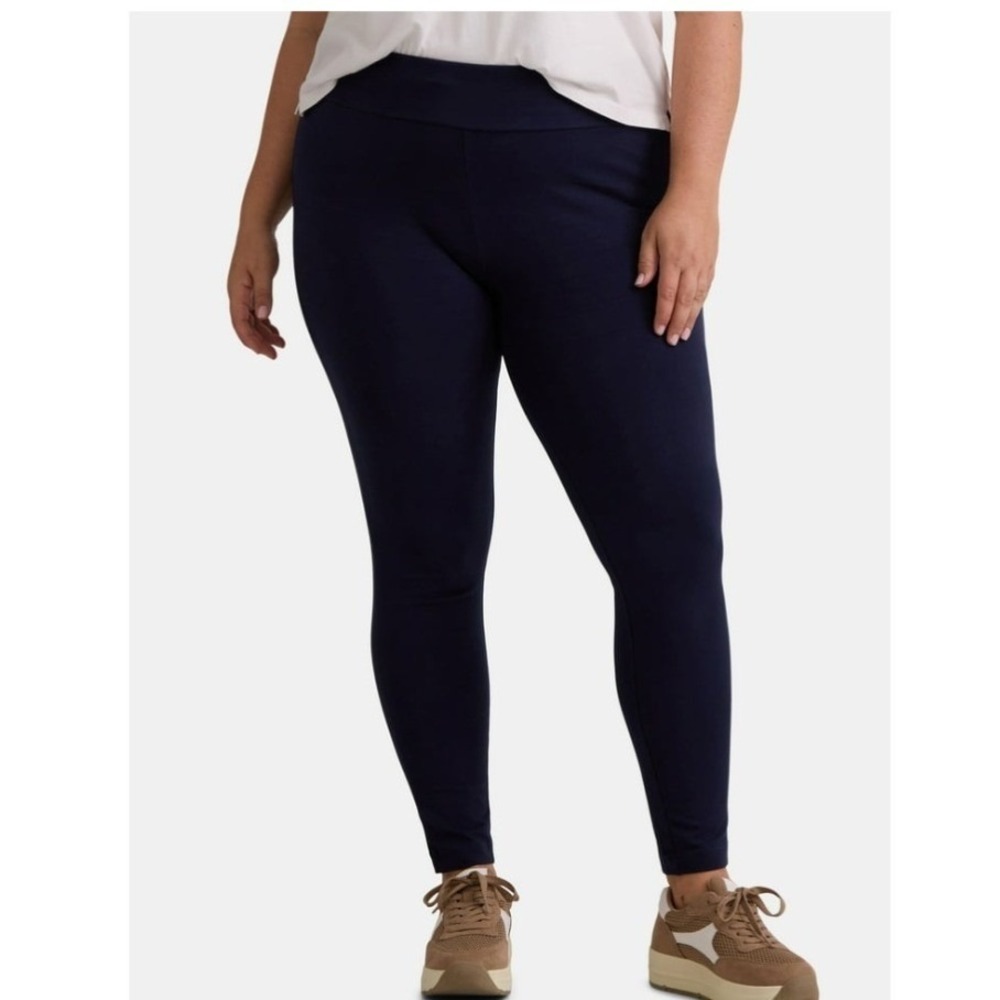 Terra & Sky High Waist Ankle Leggings 3X (24w-26w) Dark Navy 27" Inseam Plus New